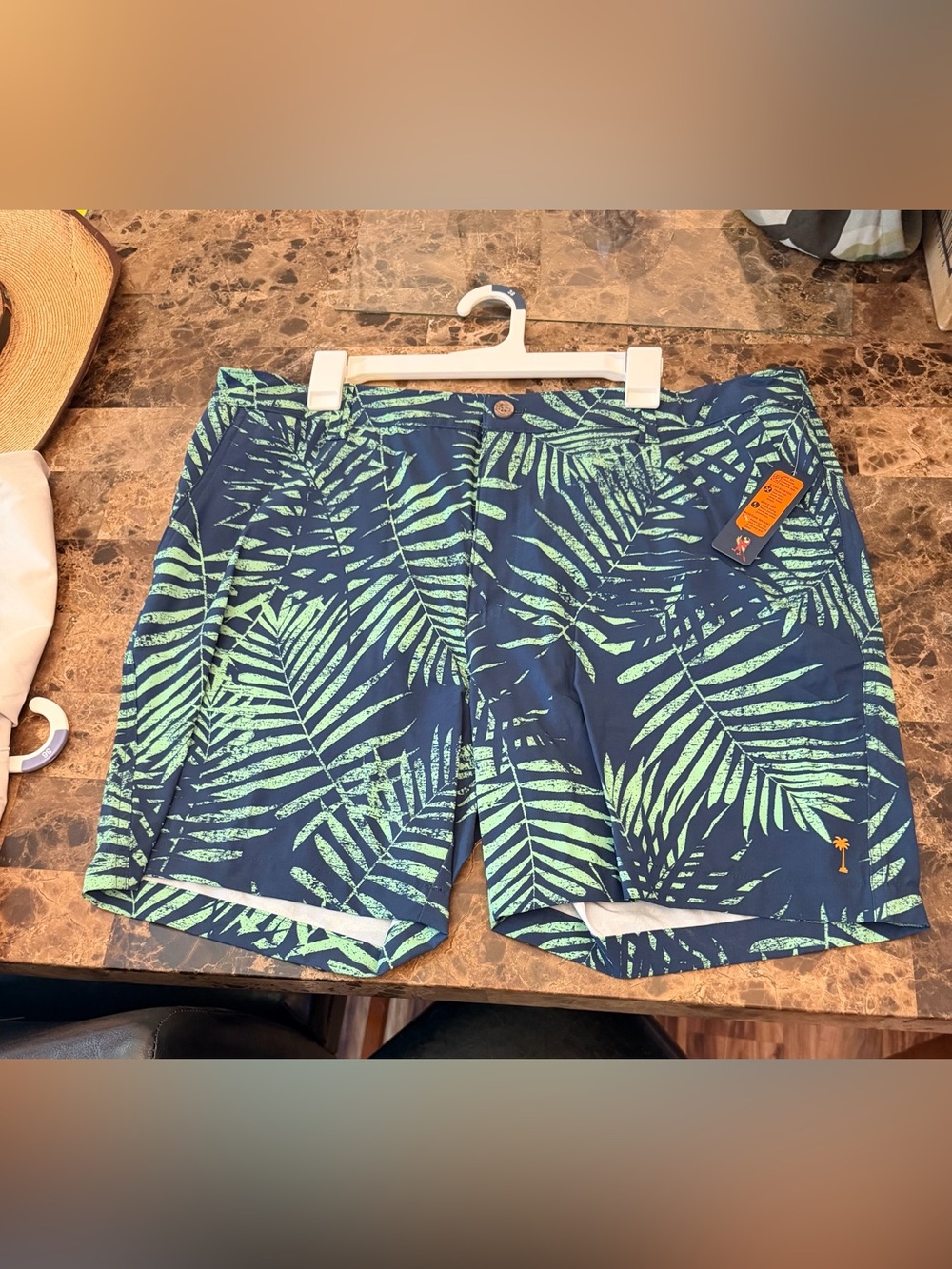 Margaritaville Navy Shorts with Green Palm Print